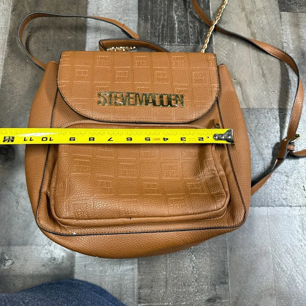 Steve‎ Madden Backpack Purse Brown with logo Imprint Texture